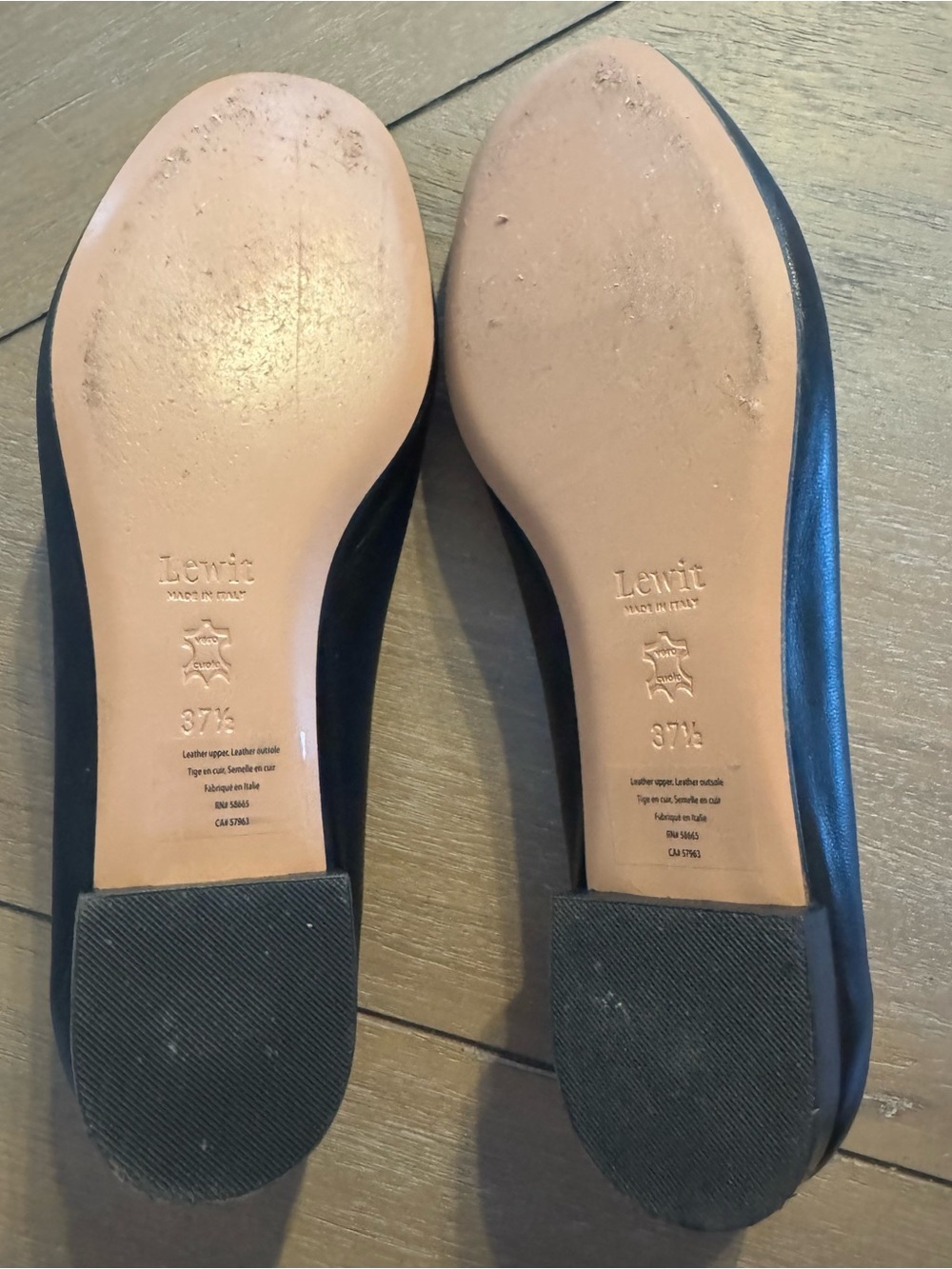 Lewit Black Genuine Leather Rounded Toe Ballet Flats - Made in Italy - Picture 8 of 11